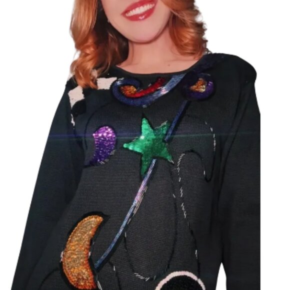 Vintage 1980's Long Beaded & Sequin Sweater - Medium - Picture 2 of 4